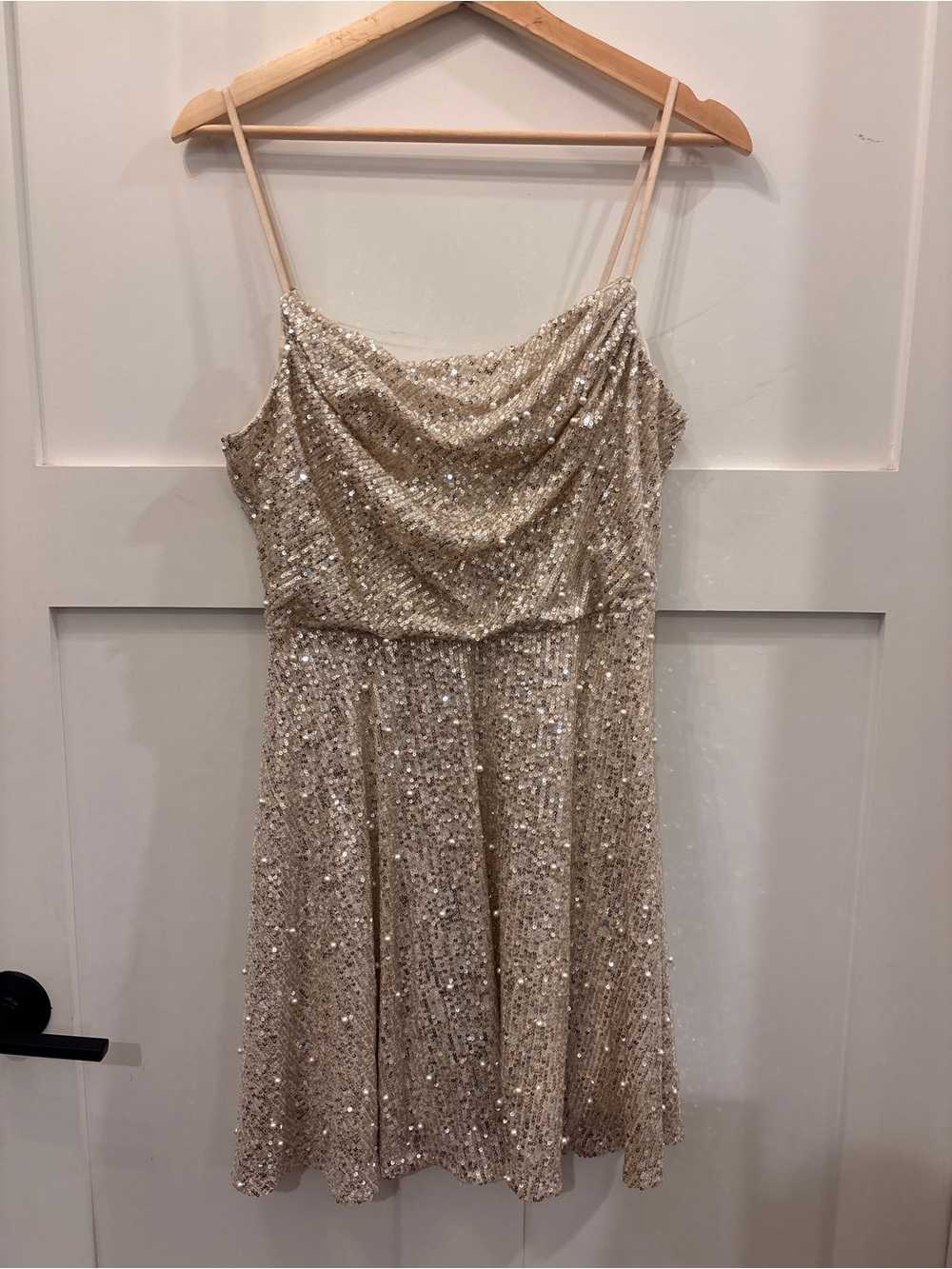 Homecoming City Studio Champagne Sequin Cowl Mini Dress